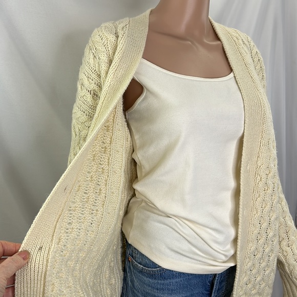 Brandy Melville Wool Blend Cream Chunky Cable Knit Button Down Cardigan SZ M - Picture 9 of 13